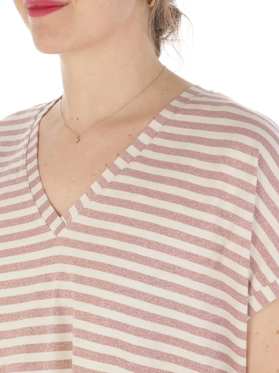 B.YU | T-Shirt Donna Scollo a V Riga Lurex>Donna T-Shirts