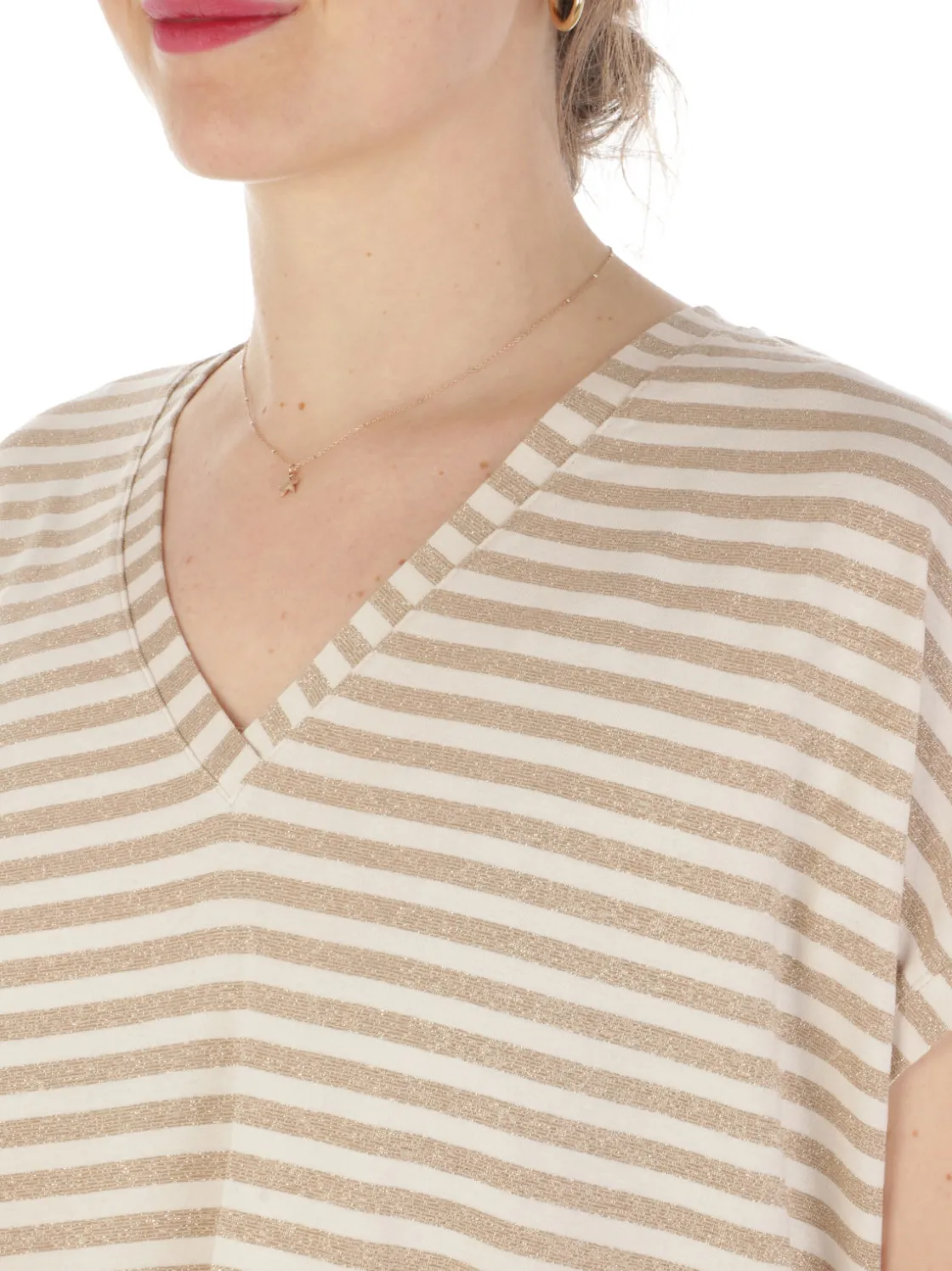 B.YU | T-Shirt Donna Scollo a V Riga Lurex>Donna T-Shirts