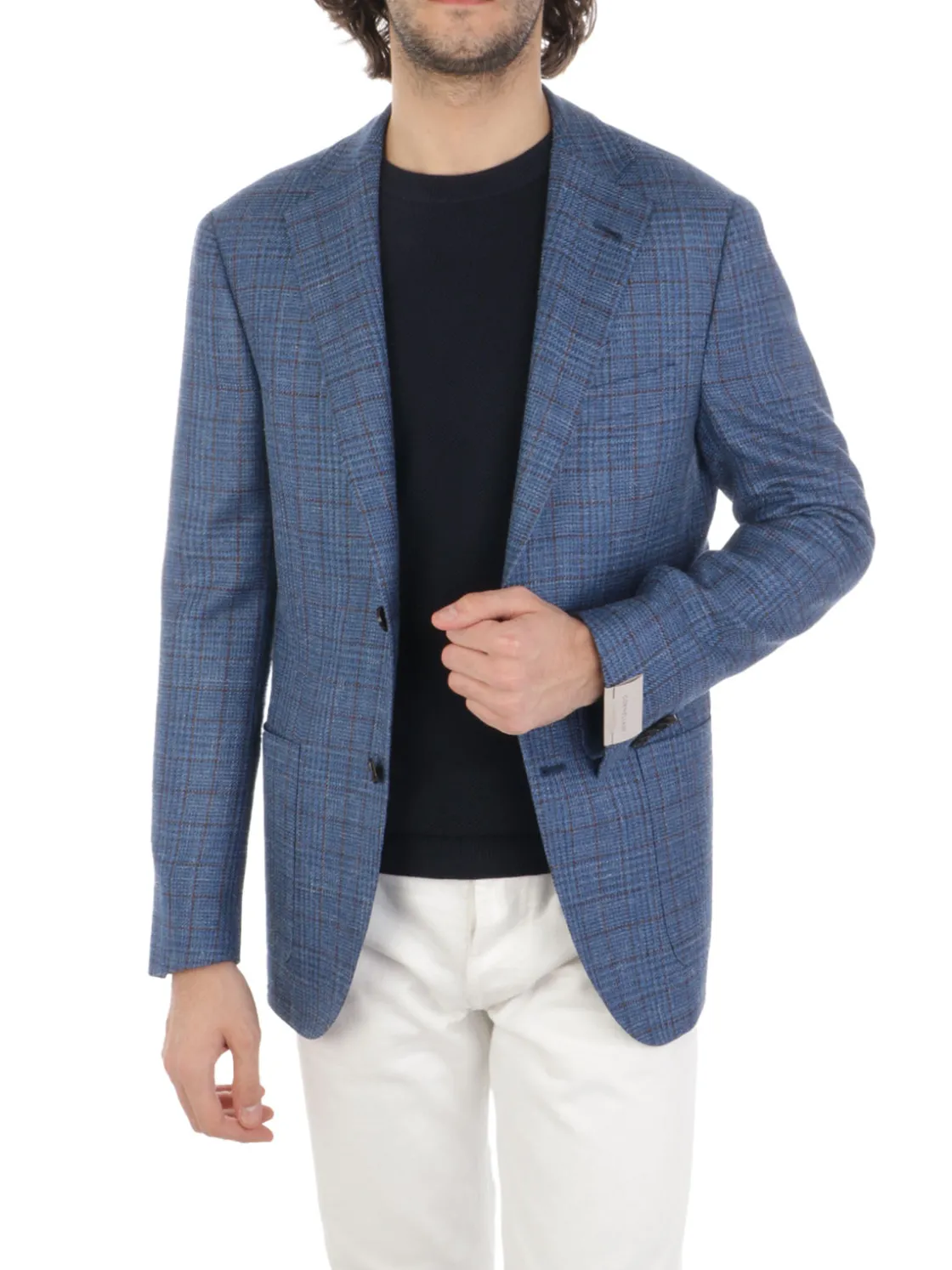 Corneliani | Giacca Uomo In Lana e Seta a Quadri>Uomo Blazer E Giacche