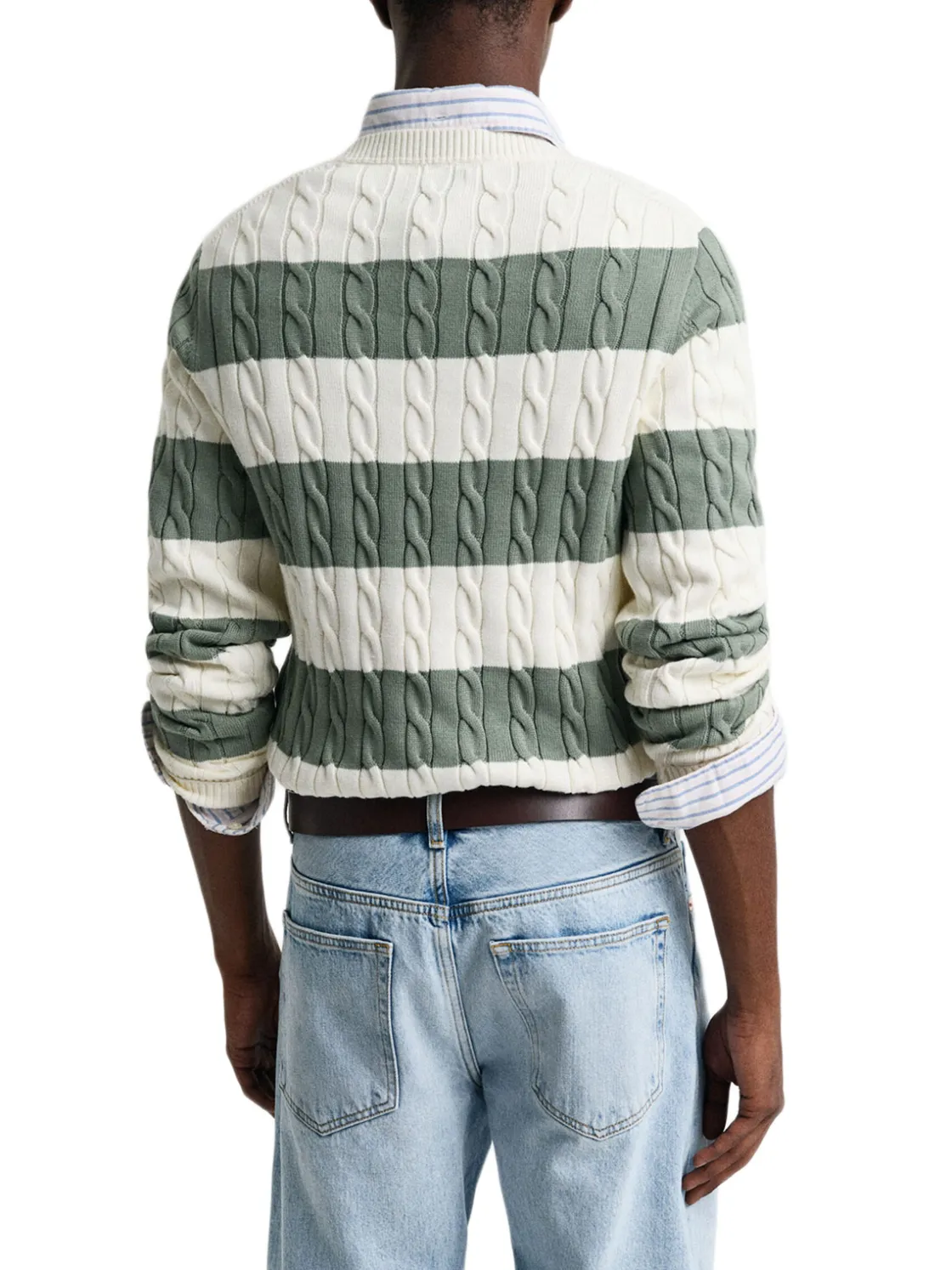 Gant | Striped Cotton Cable C-Neck>Uomo Maglie
