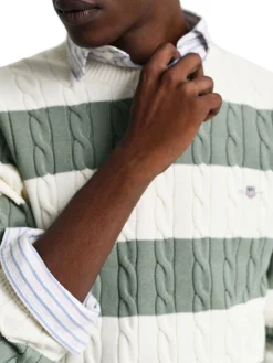 Gant | Striped Cotton Cable C-Neck>Uomo Maglie