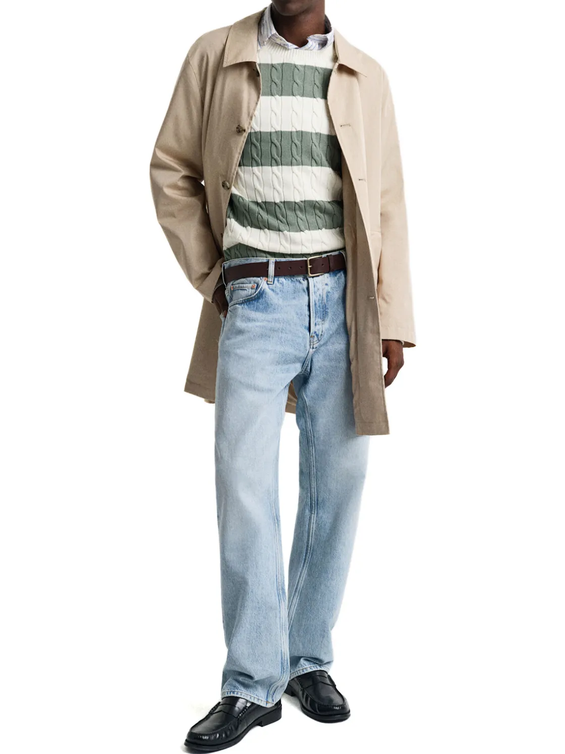 Gant | Striped Cotton Cable C-Neck>Uomo Maglie
